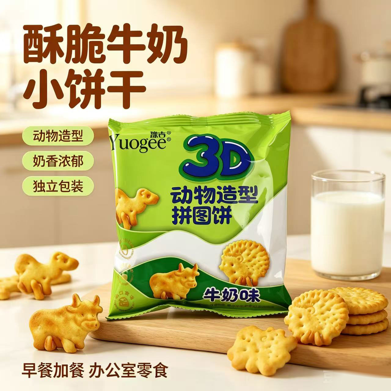 豫吉有趣小动物拼图饼干好吃又好玩的趣味零食