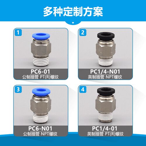 气动快速接头PC8-02螺纹直通PC12-04PC6-01PC4-M5M6气管插PC10-03