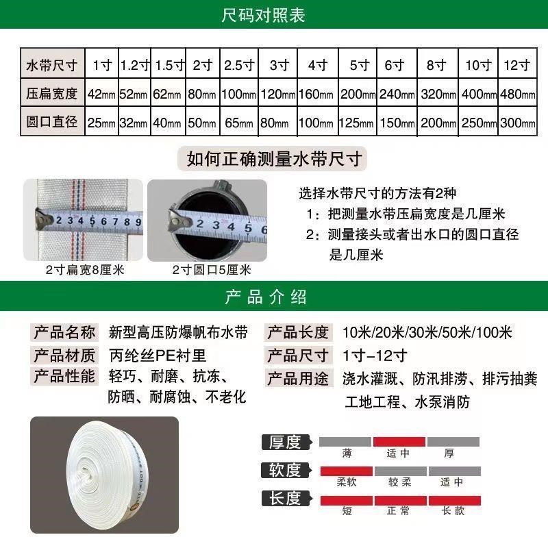 水带农用水带浇地灌溉软管加厚x高压帆布水管2/3/4/5/6/8寸