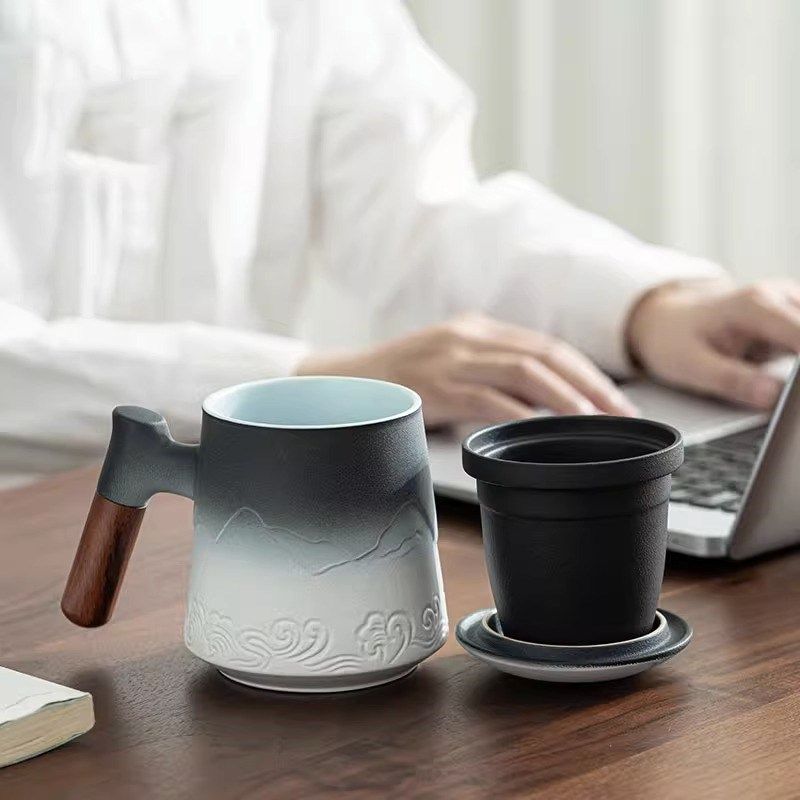 马克杯带盖陶瓷茶杯茶o水分离覆古办公室杯子创意送礼礼盒定制log