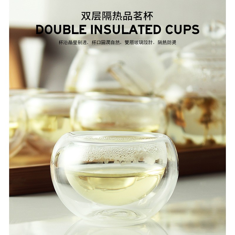 一屋窑 耐热玻璃花草茶壶 花茶壶茶杯I礼盒 分享壶茶具8件套组合