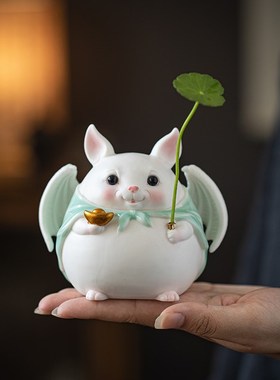 福从天降 创意陶瓷蝙蝠小摆件招财纳G福家居客厅玄关电视柜装饰品