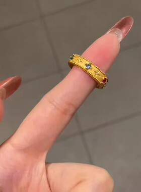 复古黄金色彩色锆石星芒指环戒指