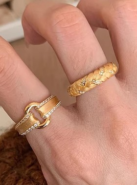 轻奢金属环戒指女款小众设计镶钻