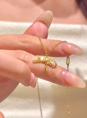 轻奢金色蝴蝶结项链女款小众设计