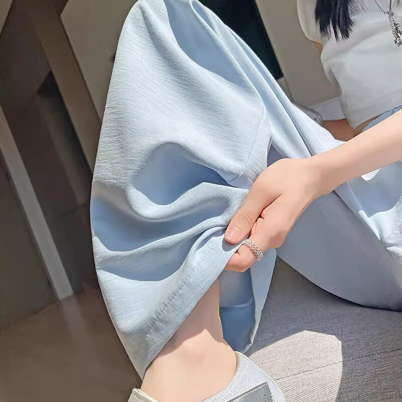 FN【百人验货】白色醋酸肌理感奶芙山本裤慵懒高腰垂感冰丝阔腿裤