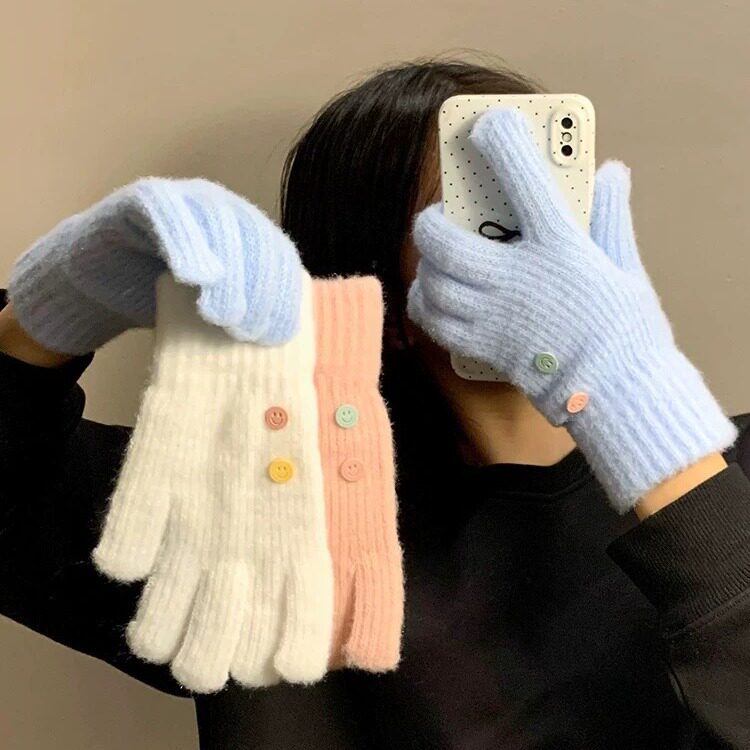 纯色针织手套女冬季骑行