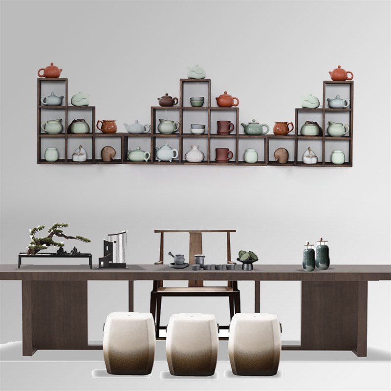 实木博古架壁挂多宝阁墙上置物架摆件茶具架茶壶架展示书架格子架