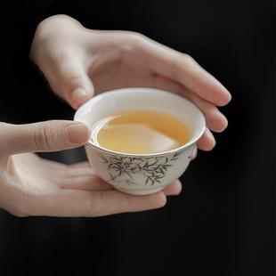 复古手绘竹子描银釉下彩主人杯家用陶瓷品茗杯功夫茶具喝茶杯单杯
