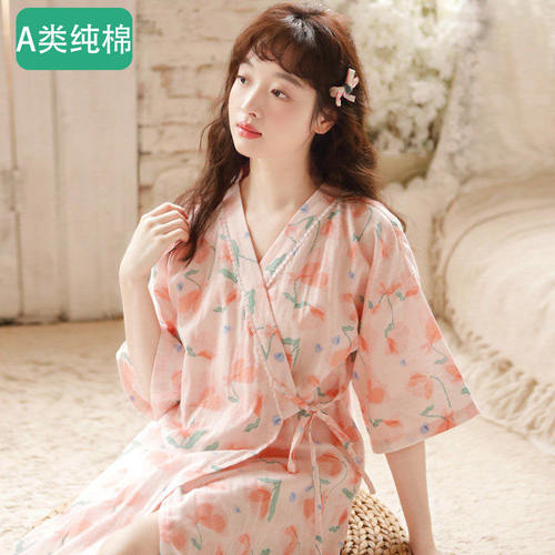 全纯棉A类睡衣女季睡裙新款日式纱布和服浴袍夏天短袖睡袍家居服