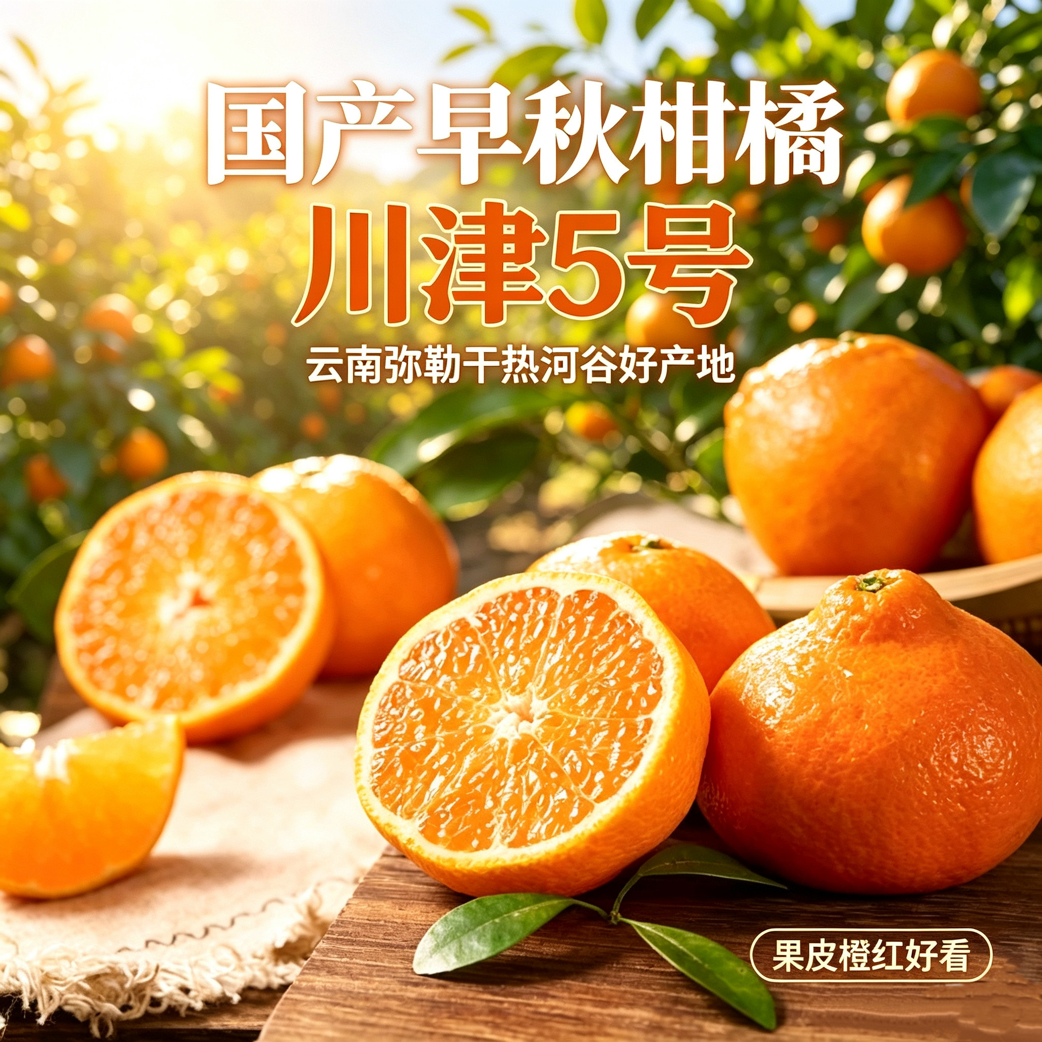 国产早秋柑橘川津5号 云南弥勒干热河谷好产地 果皮橙红好看