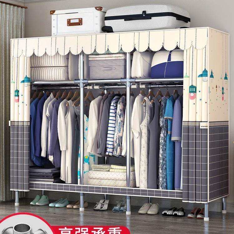 衣柜家用卧室简易组装衣橱全钢架加粗加厚结实耐用出租房用布衣柜