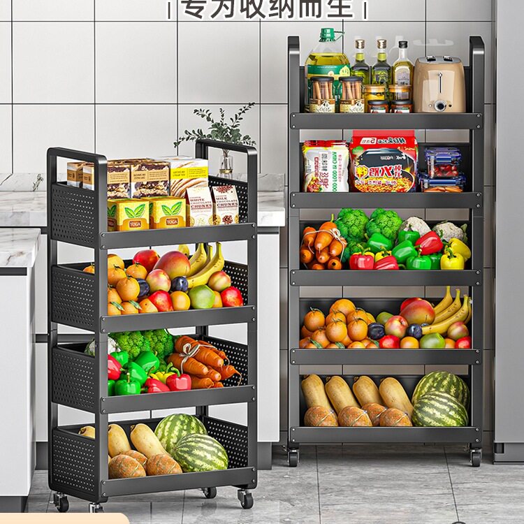 厨房蔬菜置物架落地多层小推车加厚菜篮子收纳储物货架加粗特厚款