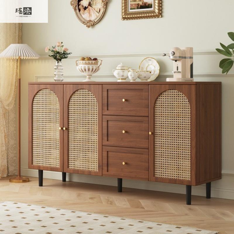 法式餐边柜现代简约藤编储物柜子家用餐厅茶水柜厨房收纳橱柜边柜