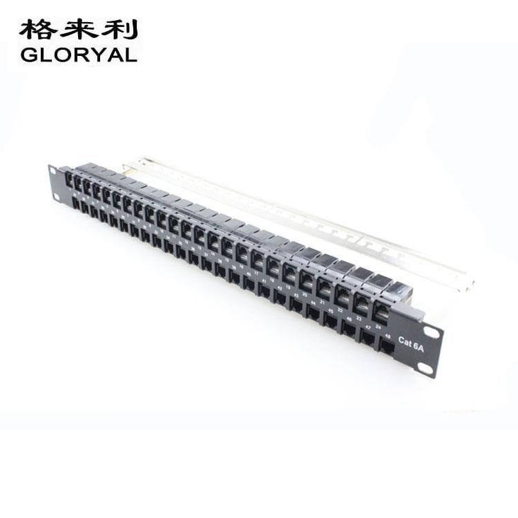 超六类48口非屏蔽弯通满配配线架Cat.6A机柜网络配线架配线架37