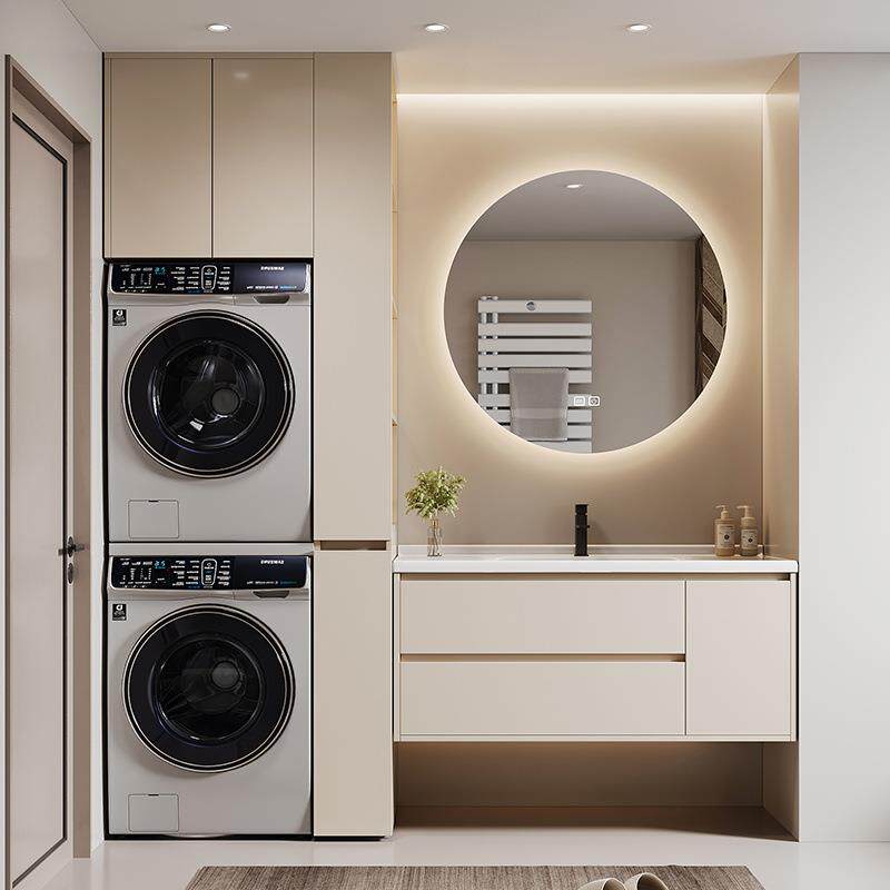 洗烘套装双层洗衣机洗手台一体柜浴室柜洗漱盆组合阳台叠放双机柜