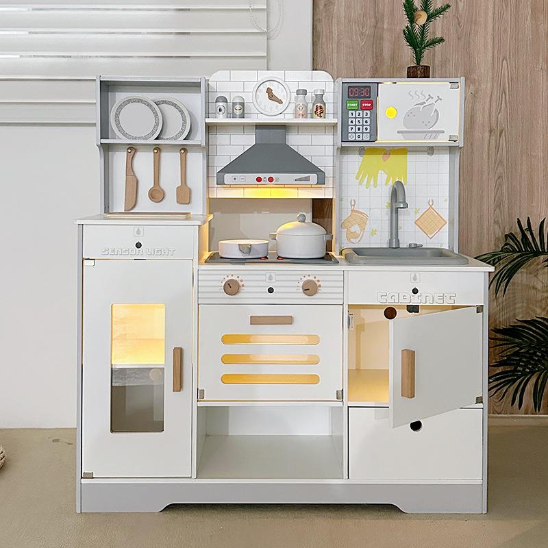 儿童早教过家家大型白色冰箱灶台厨房仿真宝宝做饭餐具场景玩具