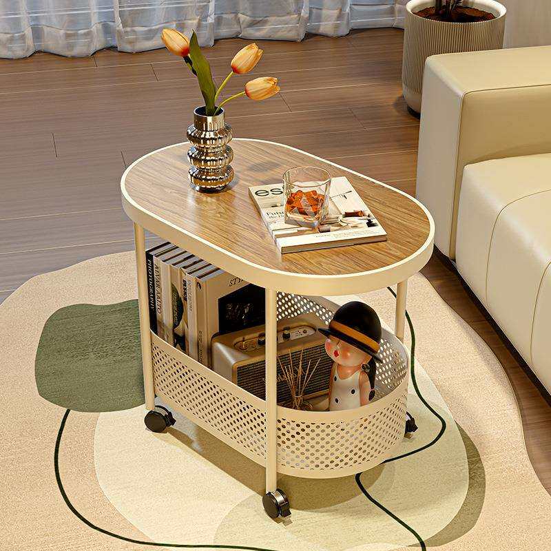 椭圆形边几可移动客厅带轮小茶几现代极简小户型推车家用沙发边柜