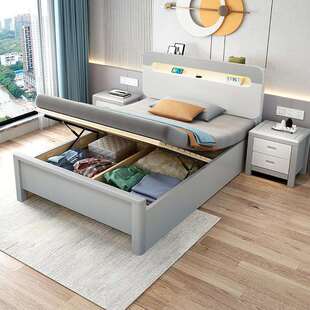 1.2米实木床1.35单人气动气压高箱储物1.5侧开收纳箱体1m一二抽屉