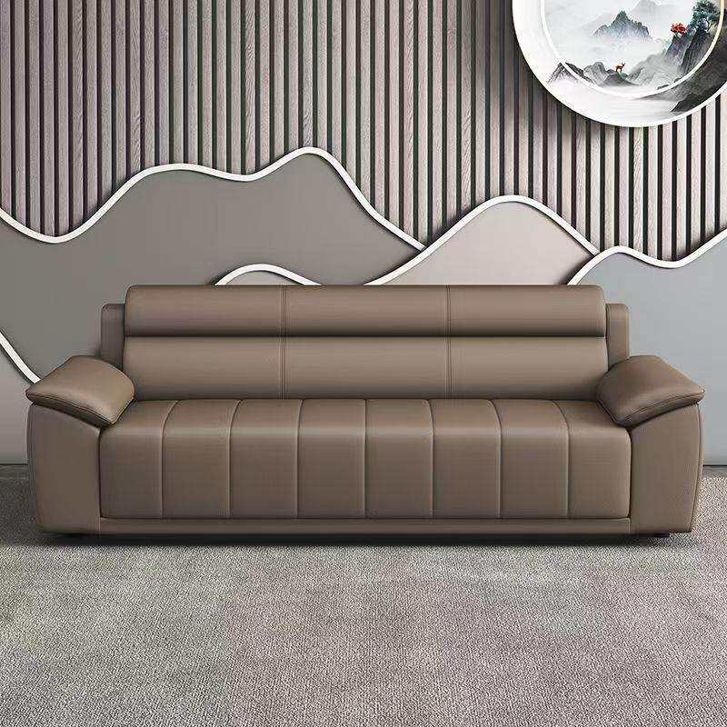 新款办公沙发简约新中式真皮商务接待室会客皮艺洽谈休息区三人位