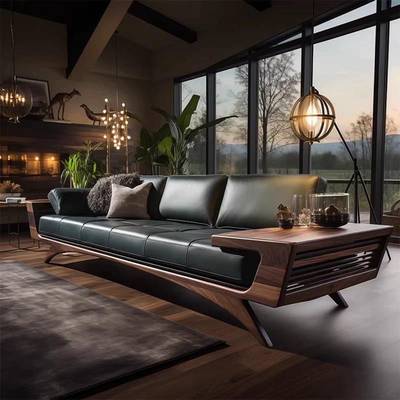 新中式胡桃木客厅沙发2025新款高端实木真皮沙发直排皮艺三四人位