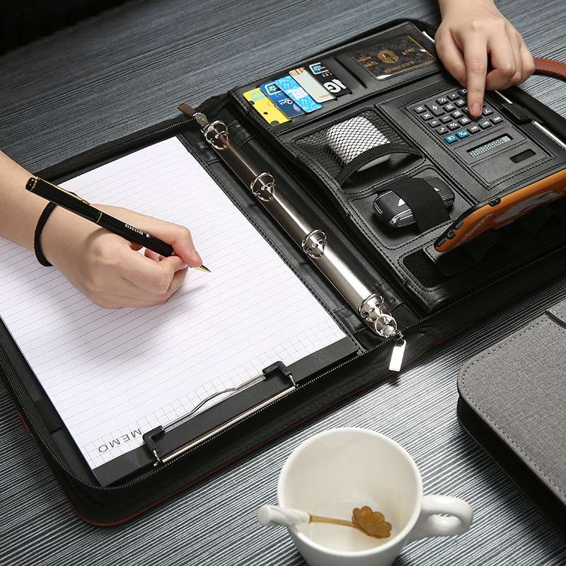 新款多功能会议手提拉链包简约a4商务文件夹多收纳谈单签约经理夹