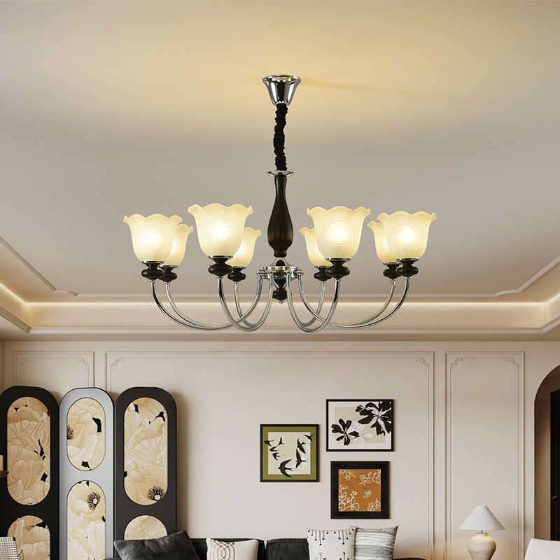 中古风客厅吊灯新中式简约胡桃木色护眼卧室餐厅书房实木高档灯具