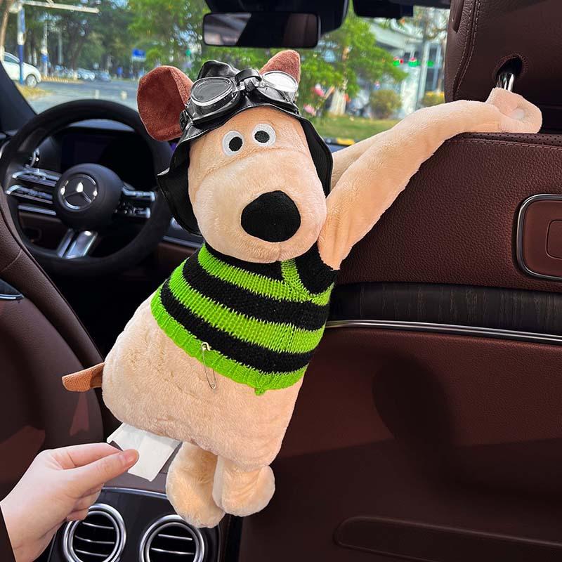 车载纸巾盒挂式可爱卡通掌门狗车用抽纸盒创意高级感汽车纸巾挂袋