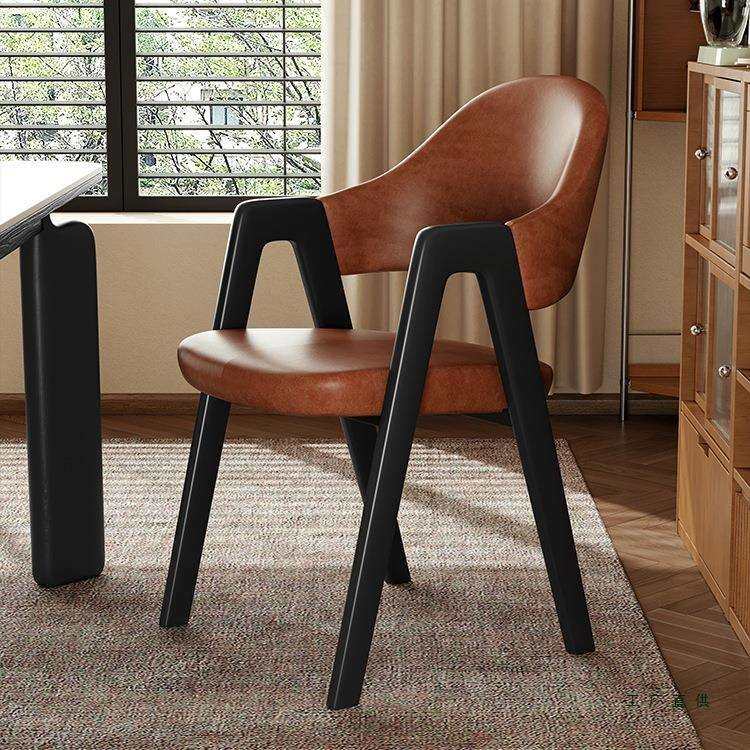 复古餐桌椅子轻奢感家用主人椅黑色中古餐椅餐厅休闲靠背凳子