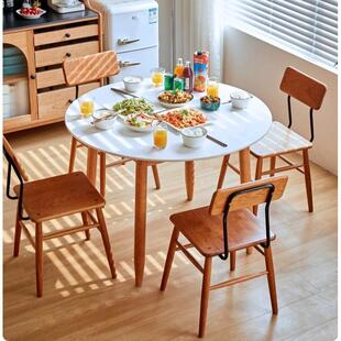 一刻木器岩板圆桌樱桃木餐桌圆形方形实木小户型餐厅家用轻奢饭桌