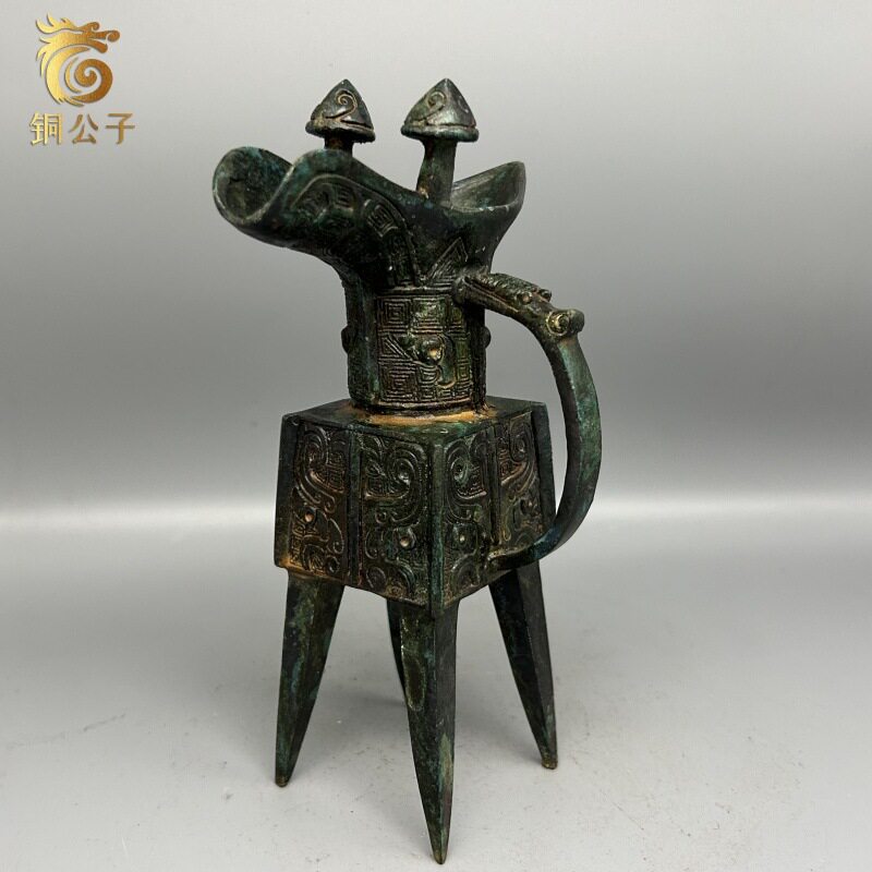 方爵仿古青铜器工艺品爵杯方座斝古代酒具古玩收藏创意稀缺造型器
