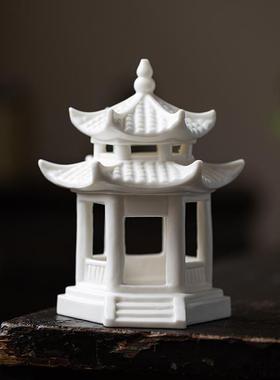 创意中式六角凉亭小摆件陶瓷小亭子盆景假山鱼缸造景桌面家居饰品