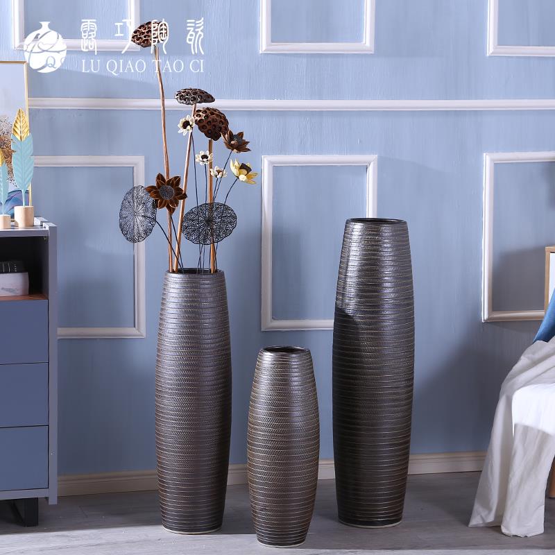 创意高花瓶摆件客厅插花干花北欧风格家居小清新落地长枝大号陶罐