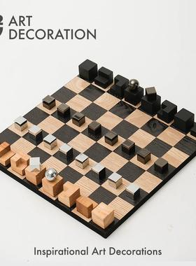 现代简约创意国际象棋实木金属棋盘售楼处样板间书房软装饰品摆件