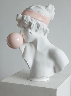 橙色粉色黄色吹泡泡女孩摆件树脂石膏雕塑雕像家装玄关软装高级感