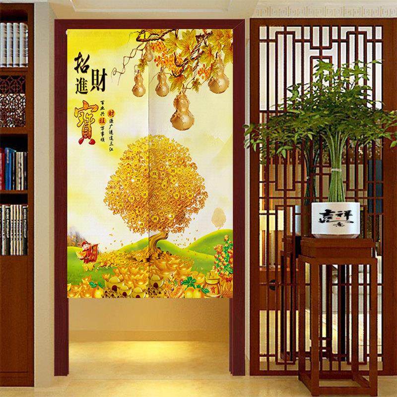 中式门帘隔断帘过道半帘玄关红色福字布艺挂帘厨房半截遮挡帘家用