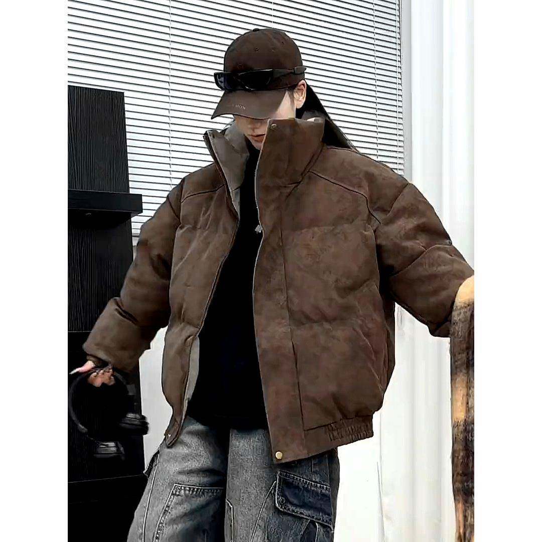 PU皮衣外套加厚冬季羽绒服短款面包服宽松防水防寒服男女款袄子潮