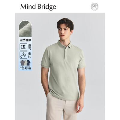Mind Bridge2025夏简约纯色通勤polo衫男士翻领短袖时尚休闲T恤