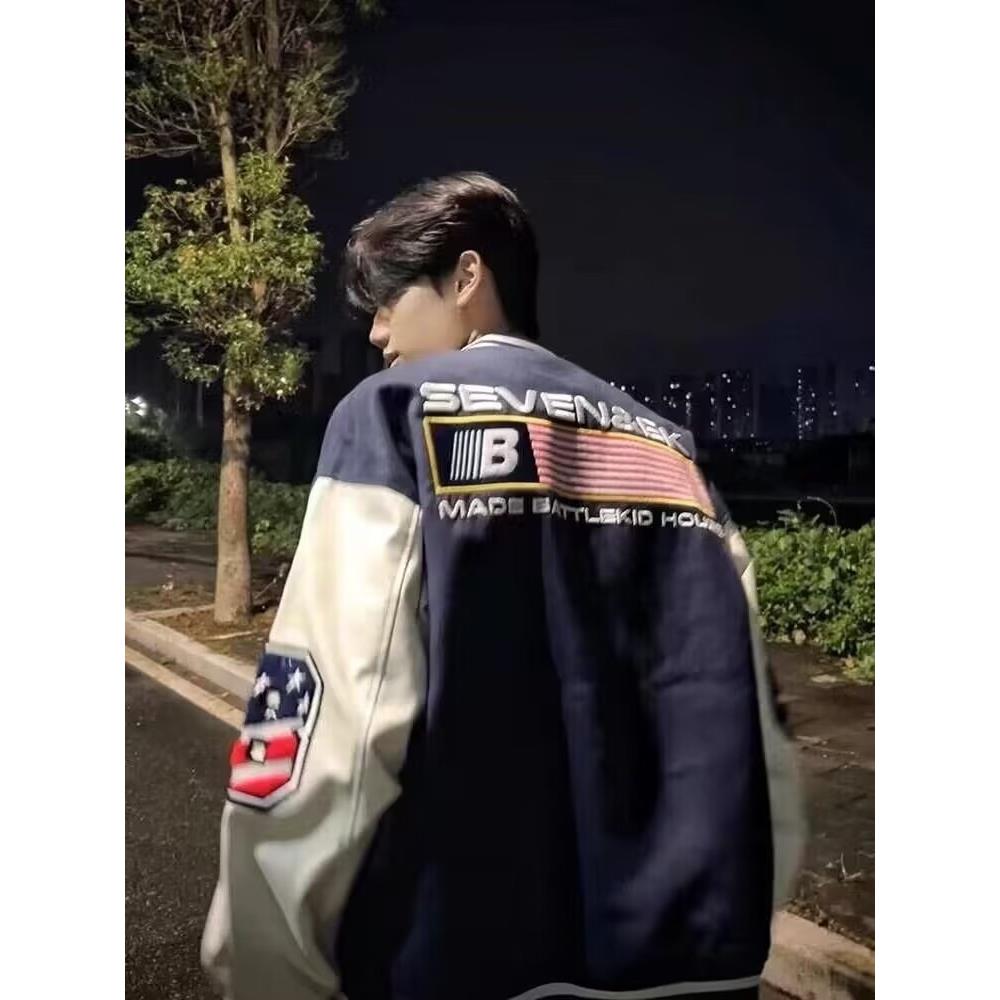 网红同款国潮牌美式旗帜复古学院风棒球服外套男秋冬情侣刺绣夹克
