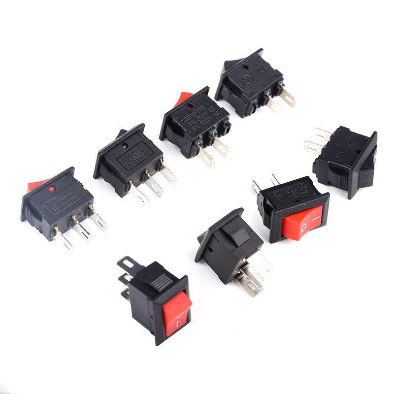 KCD5/11微型小船形开关 船型翘板电源铜脚铁脚3脚2档2脚 黑色红色