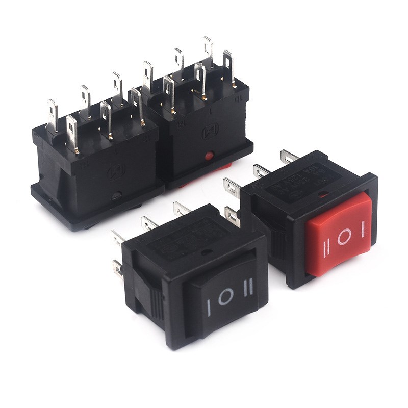 KCD1-203 船形开关 船型翘板电源 铜脚 6脚3档 红/黑色 六脚三档