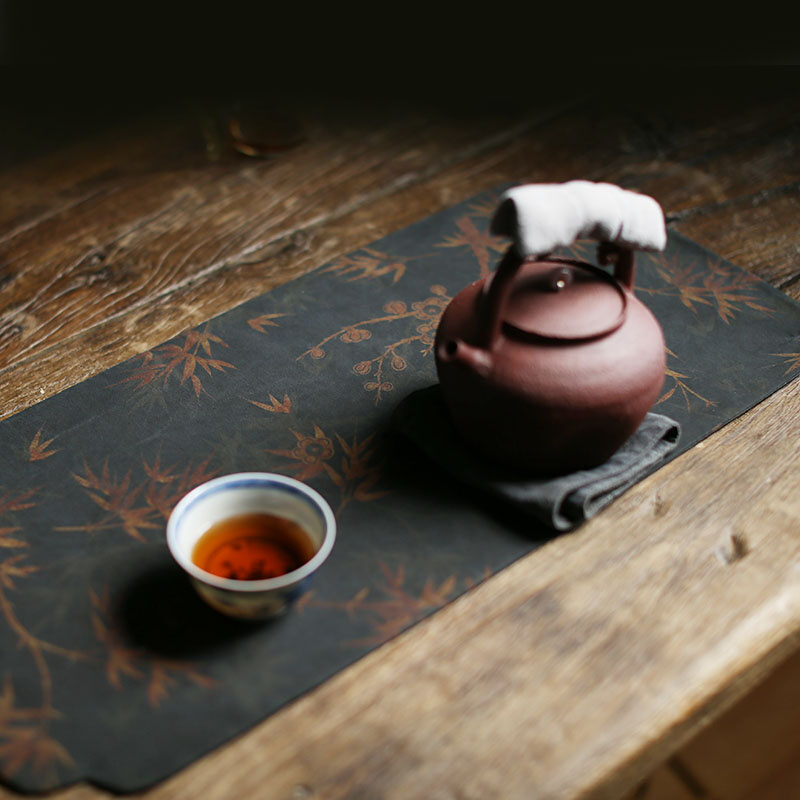 德馨阁香云纱茶席山水印染颜色古朴上等面料茶道布席造景桌旗餐垫