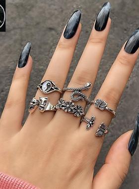 极速Europe America punk Rings Womens Style Pretro joint rin