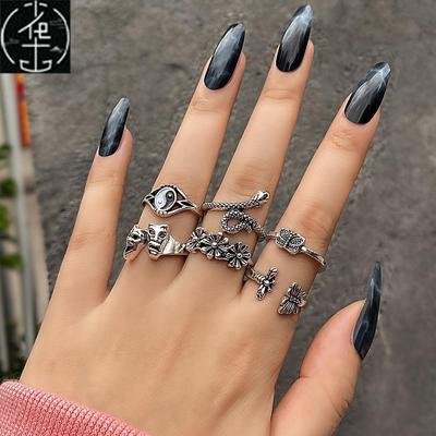 极速Europe America punk Rings Womens Style Pretro joint rin
