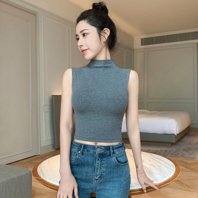 极速黑色半高领背心女夏外s穿2025新款无袖吊带打底内搭针织短款