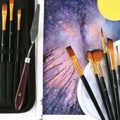 极速油画笔水彩水粉丙烯颜料排笔扇形毛笔美术生专用勾.线笔刷全