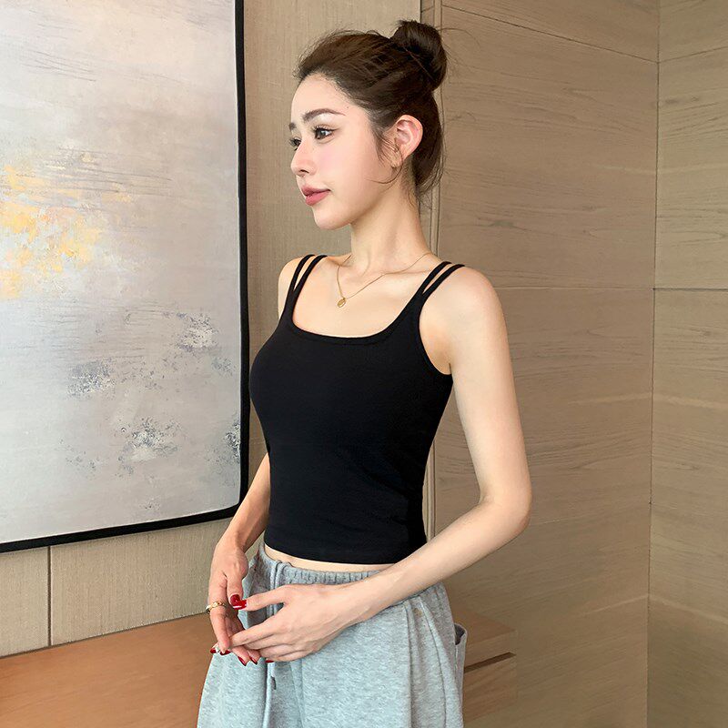 极速黑色小吊带背心女内搭2025新款夏季方领美背纯棉W无袖打底外