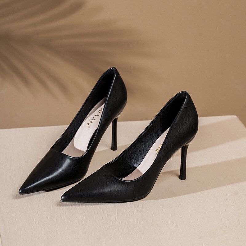 极速真皮工作鞋女黑色软底久站A不累脚职业单鞋舒适正装空乘高跟