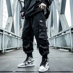 极速Techwear Mens Setweatr Ribbons Harem Pants Hip Hop Casua