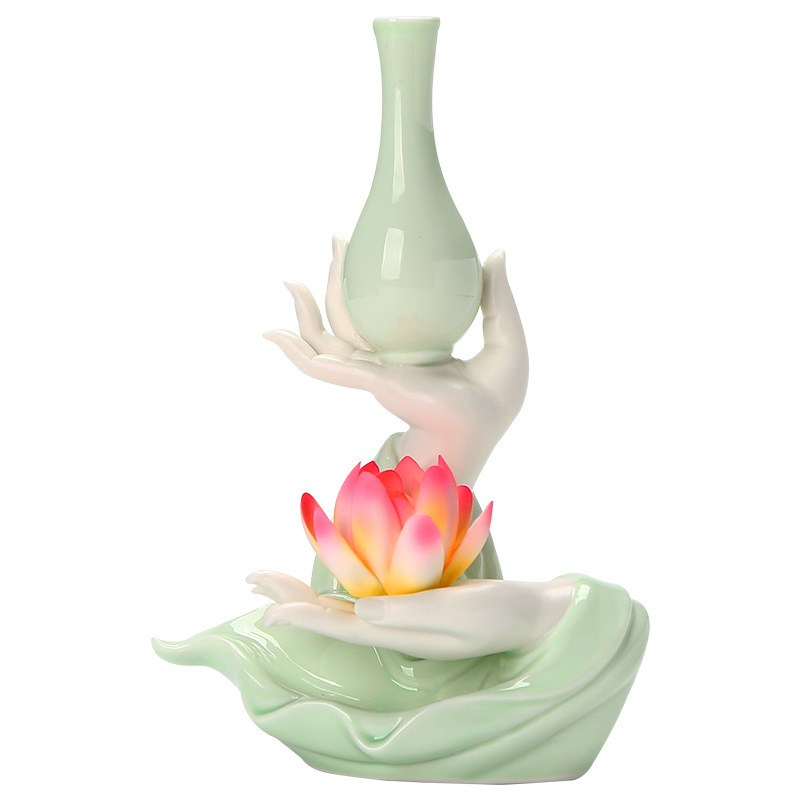 极速禅意佛手花瓶花n器插花陶瓷摆饰香插线香家用室内桌面摆设